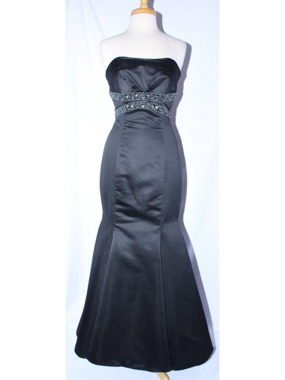 Juliet #1039 Floor Length Satin Formal Fit & Flare Prom Gown-Size S-BLACK-NWT